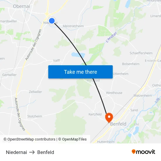 Niedernai to Benfeld map