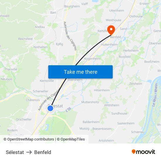 Sélestat to Benfeld map