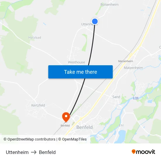 Uttenheim to Benfeld map