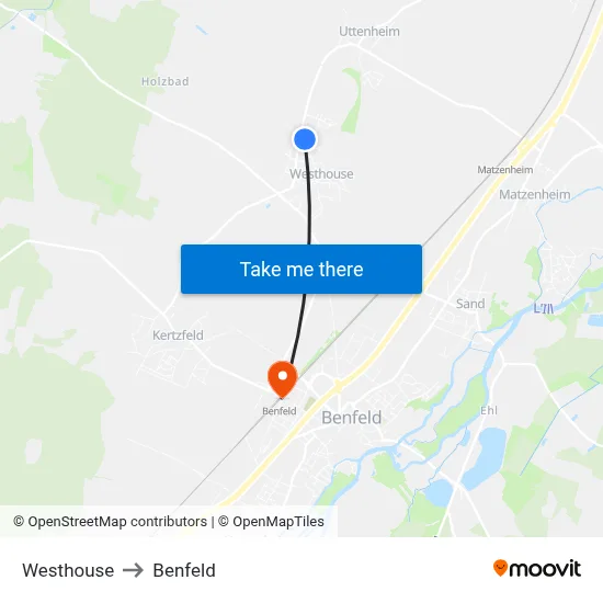 Westhouse to Benfeld map