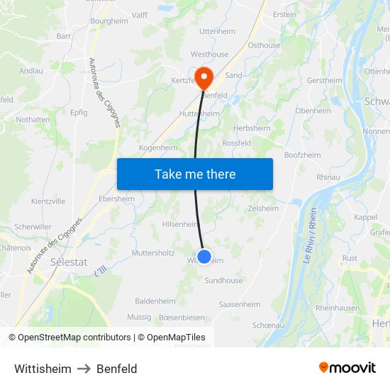 Wittisheim to Benfeld map