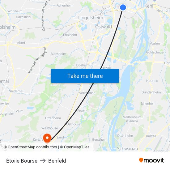 Étoile Bourse to Benfeld map