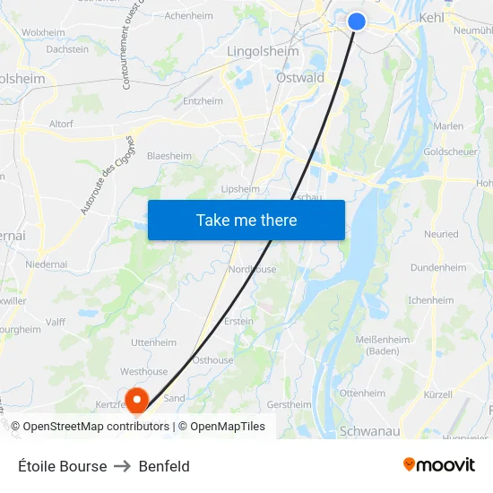 Étoile Bourse to Benfeld map