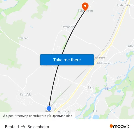 Benfeld to Bolsenheim map