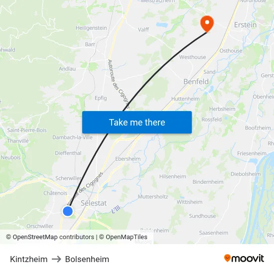 Kintzheim to Bolsenheim map