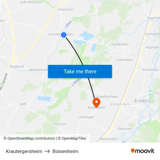 Krautergersheim to Bolsenheim map