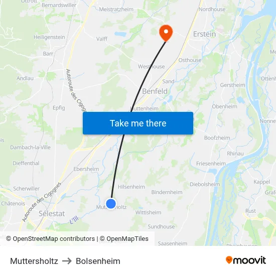 Muttersholtz to Bolsenheim map