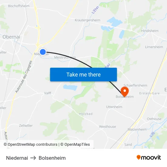 Niedernai to Bolsenheim map