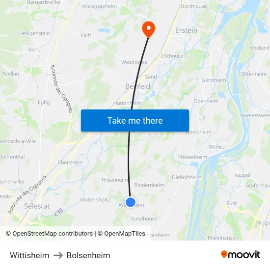 Wittisheim to Bolsenheim map