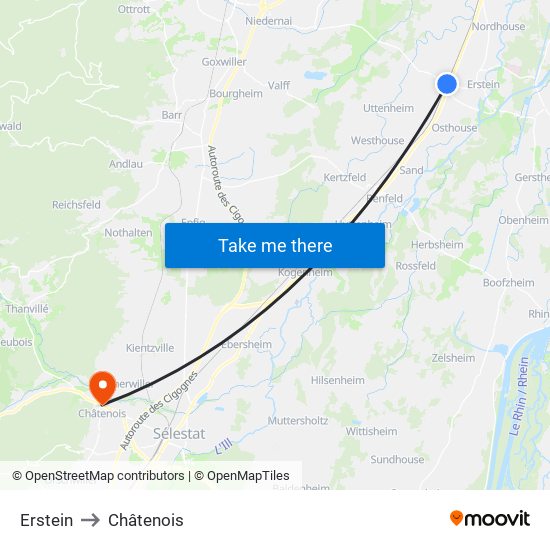 Erstein to Châtenois map