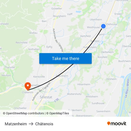 Matzenheim to Châtenois map