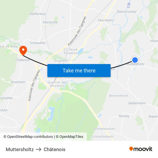 Muttersholtz to Châtenois map