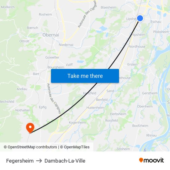 Fegersheim to Dambach-La-Ville map