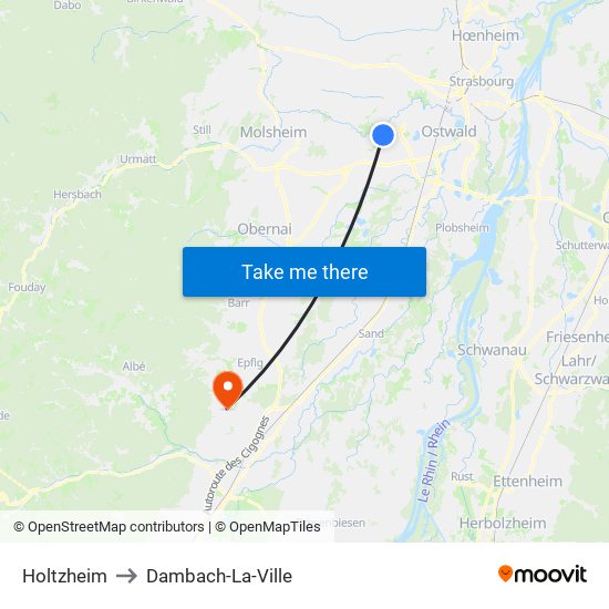 Holtzheim to Dambach-La-Ville map