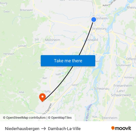 Niederhausbergen to Dambach-La-Ville map