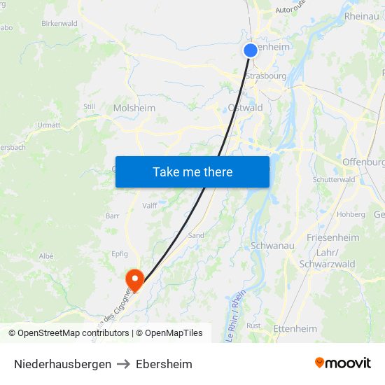 Niederhausbergen to Ebersheim map