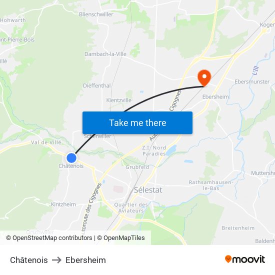 Châtenois to Ebersheim map