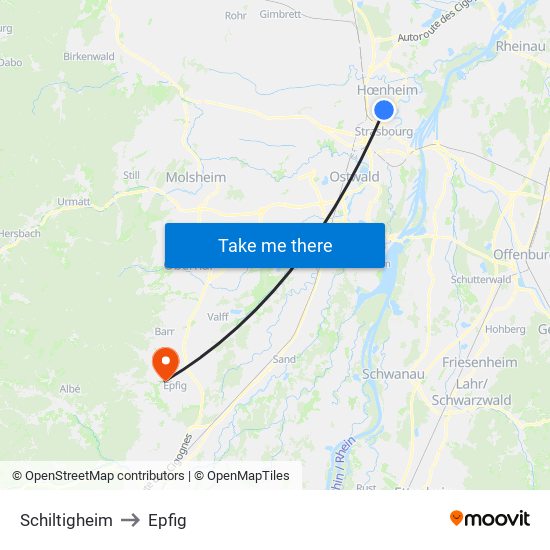 Schiltigheim to Epfig map