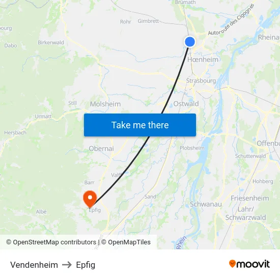 Vendenheim to Epfig map