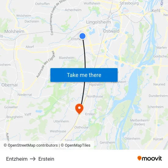 Entzheim to Erstein map