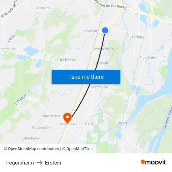 Fegersheim to Erstein map