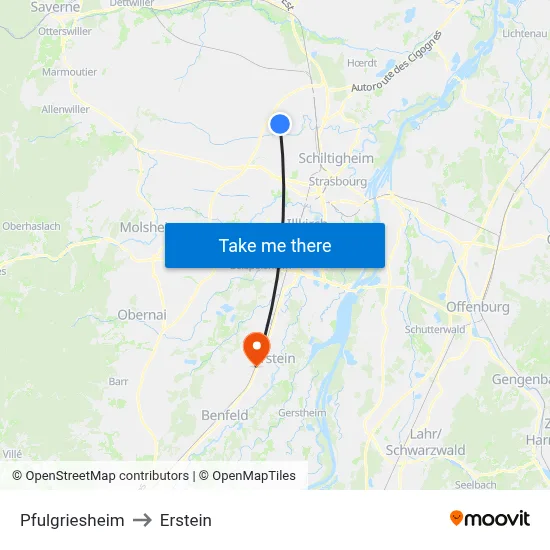 Pfulgriesheim to Erstein map