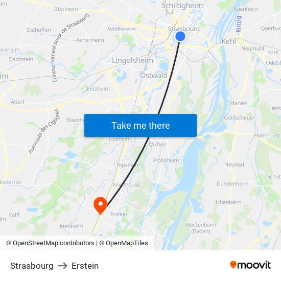 Strasbourg to Erstein map