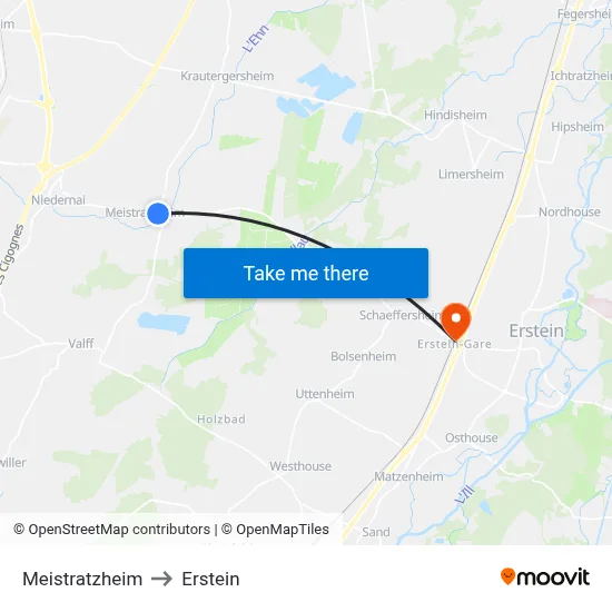 Meistratzheim to Erstein map
