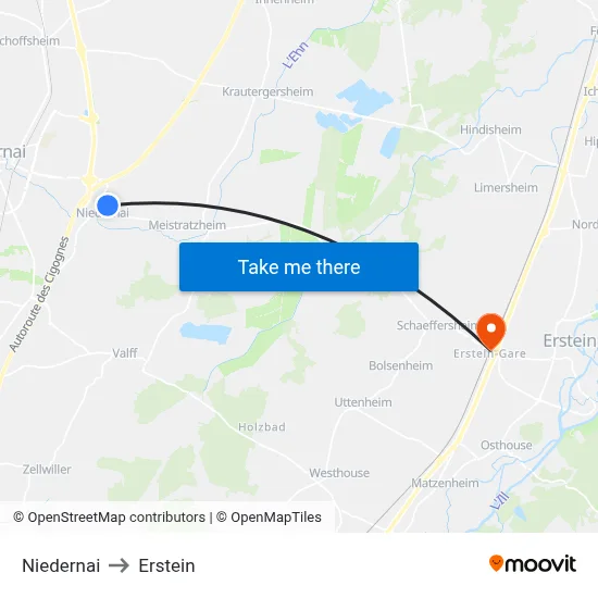 Niedernai to Erstein map