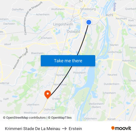 Krimmeri Stade De La Meinau to Erstein map