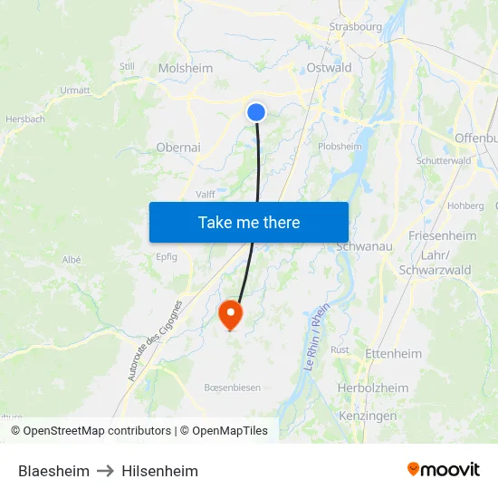 Blaesheim to Hilsenheim map