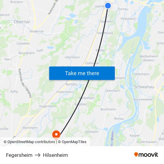 Fegersheim to Hilsenheim map
