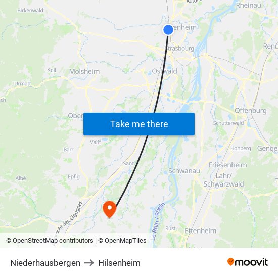 Niederhausbergen to Hilsenheim map