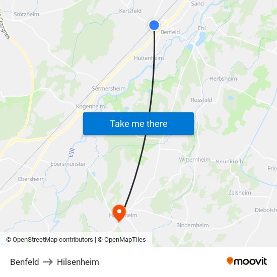 Benfeld to Hilsenheim map