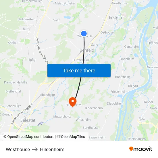 Westhouse to Hilsenheim map
