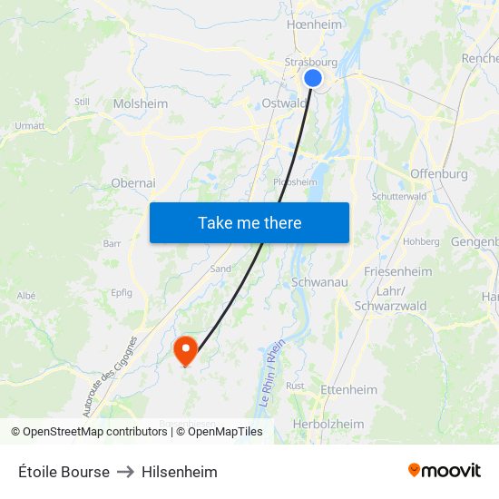 Étoile Bourse to Hilsenheim map