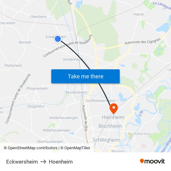 Eckwersheim to Hoenheim map