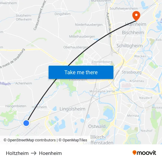Holtzheim to Hoenheim map