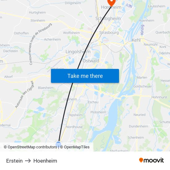 Erstein to Hoenheim map