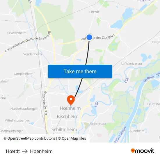 Hœrdt to Hoenheim map