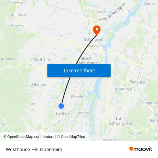Westhouse to Hoenheim map