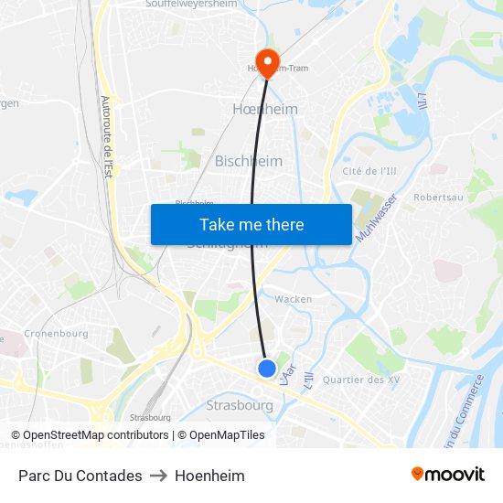 Parc Du Contades to Hoenheim map