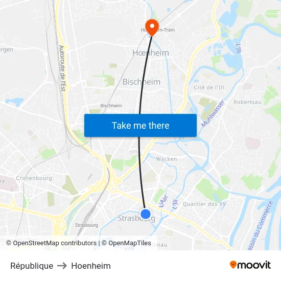 République to Hoenheim map