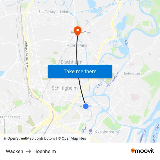 Wacken to Hoenheim map