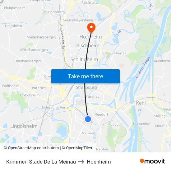 Krimmeri Stade De La Meinau to Hoenheim map