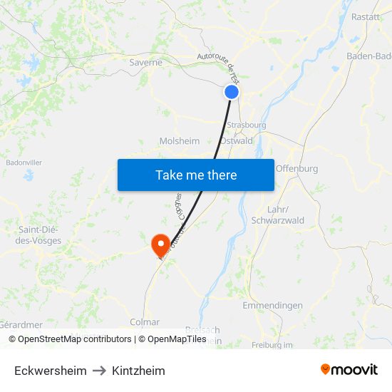 Eckwersheim to Kintzheim map