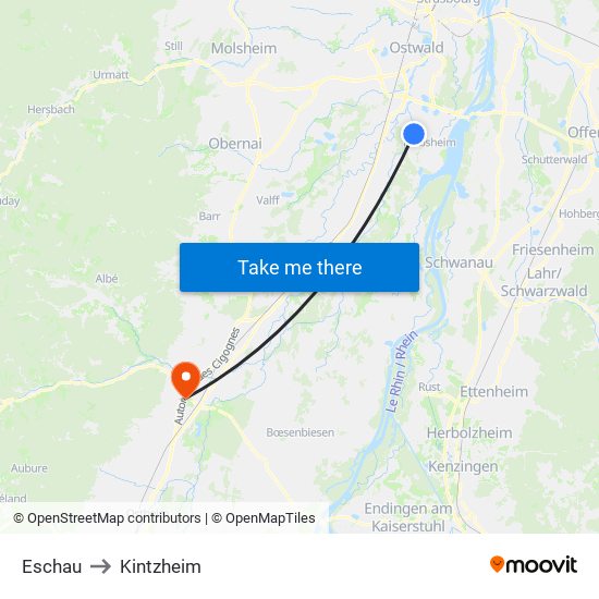 Eschau to Kintzheim map