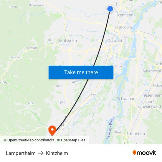 Lampertheim to Kintzheim map
