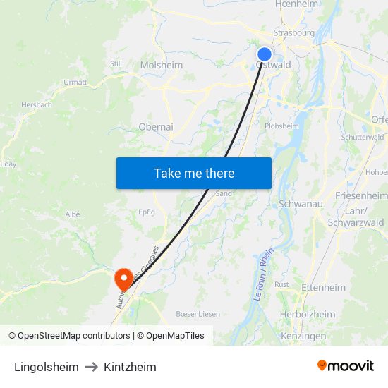 Lingolsheim to Kintzheim map