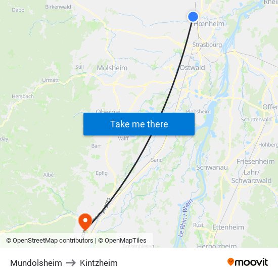 Mundolsheim to Kintzheim map